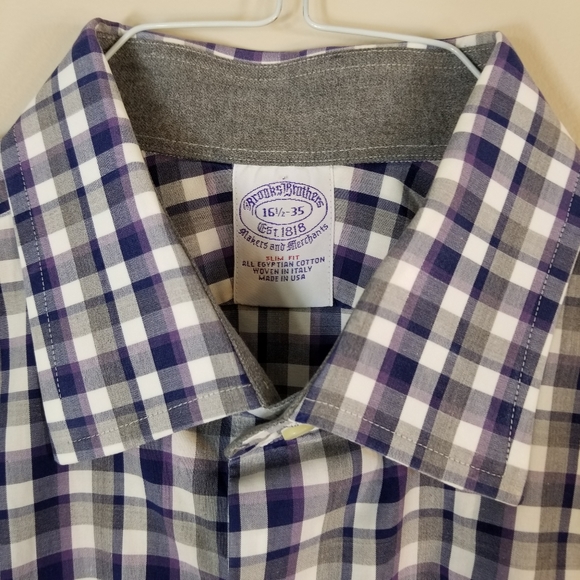 Brooks Brothers Slim Fit Gingham Dress Shirt 16.5 - Picture 6 of 16